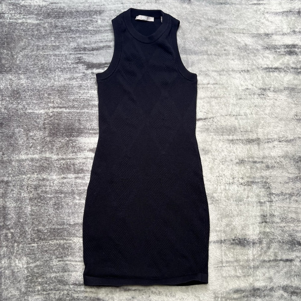 Kith Women's Lyra Diamond Knit Waffle Mini Dress Size Small Black